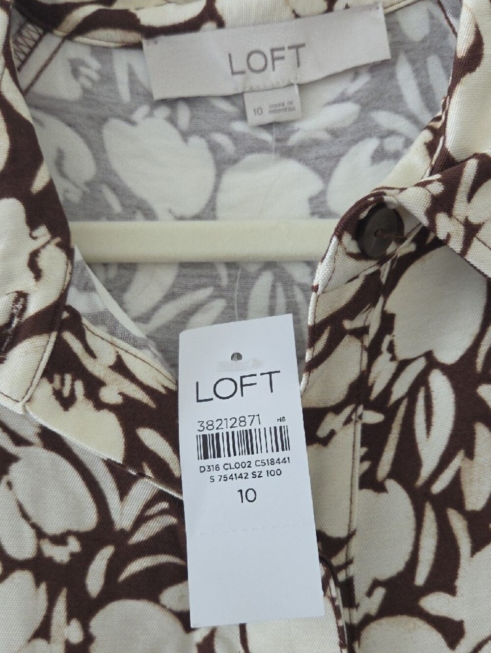 LOFT Cream and Brown Floral Midi Shirt Dress with Tie Waist - Picture 6 of 9